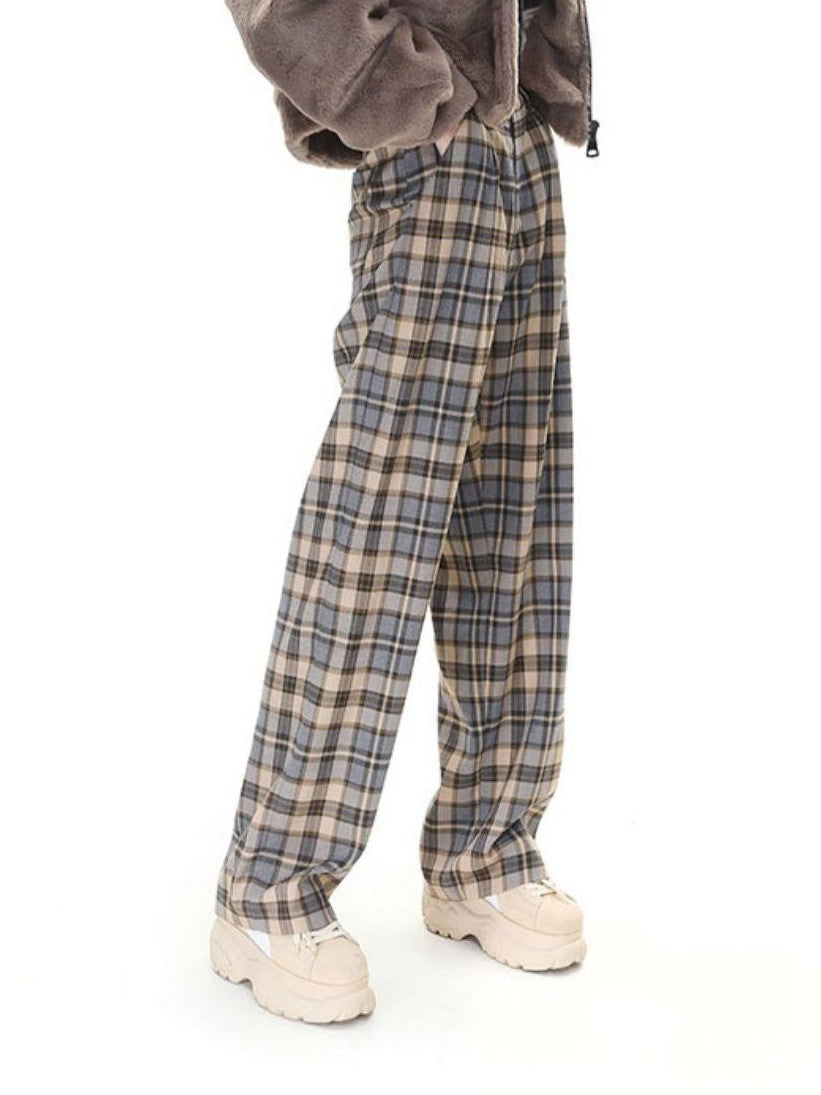 Camel Plaid High Waist Streetwear Tailored Women&