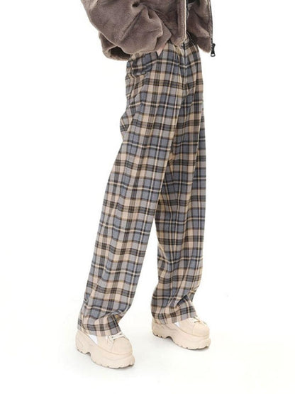 Camel Plaid High Waist Streetwear Tailored Women&