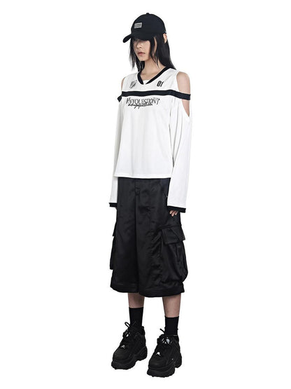 ANYQUESTION Color Block Off Shoulder Stripe Print Women&