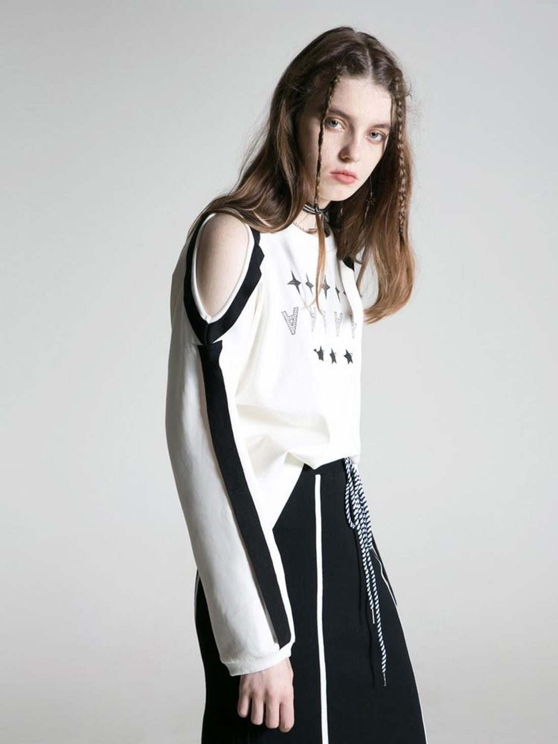 ANYQUESTION Contrast Print Ribbon Off Shoulder Women&