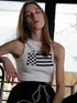ANYQUESTION Cropped Printed Racerback Round Neck Slim Knit Women&