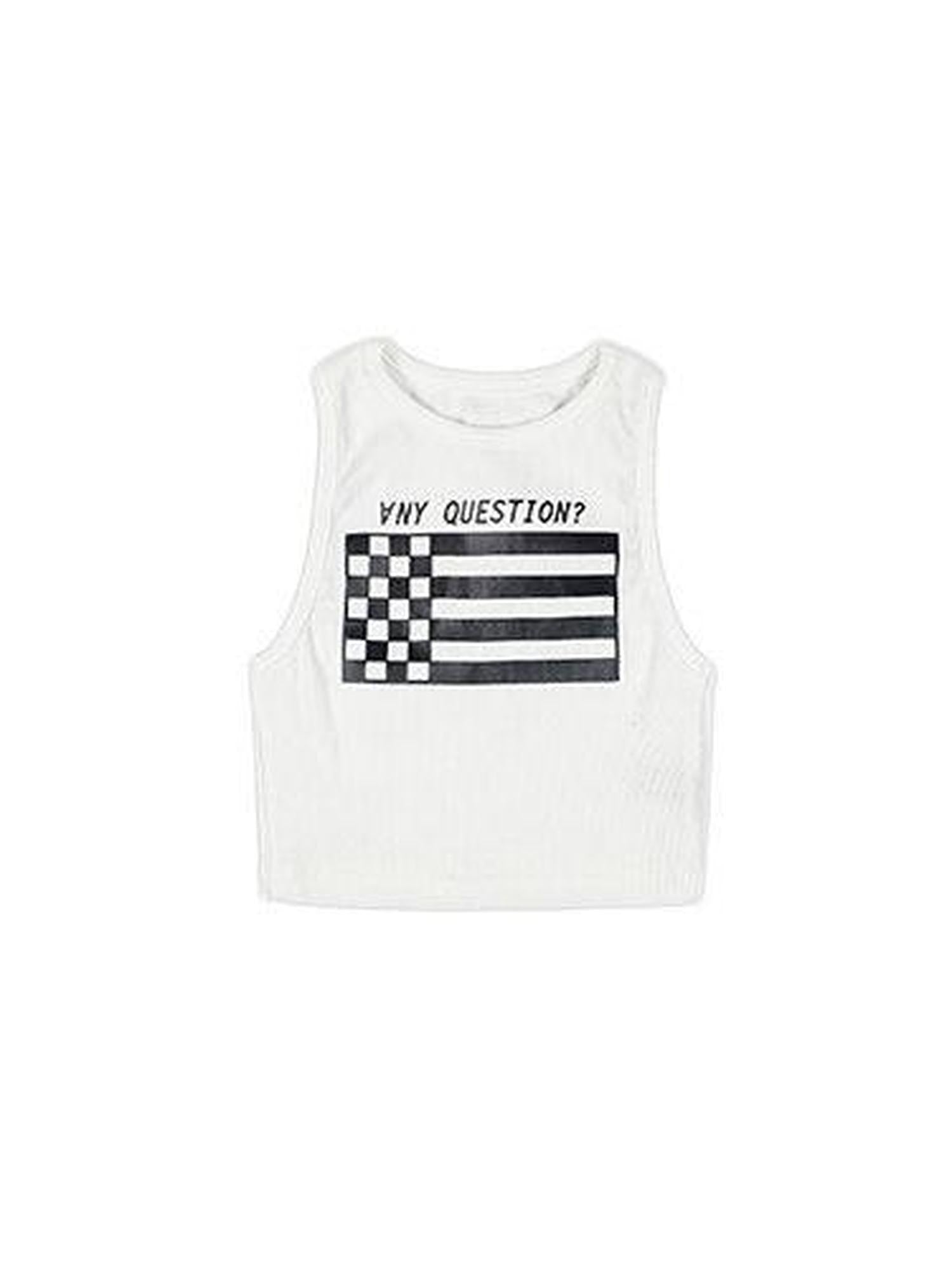ANYQUESTION Cropped Printed Racerback Round Neck Slim Knit Women&