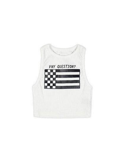 ANYQUESTION Cropped Printed Racerback Round Neck Slim Knit Women&