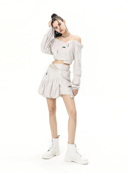 ANYQUESTION Deconstructed Asymmetrical Cami Long Sleeve Gray Women&