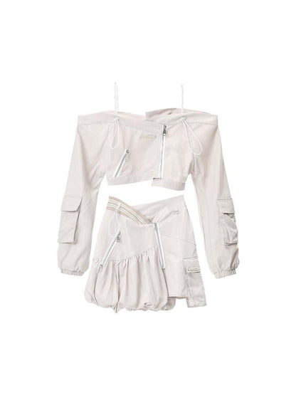 ANYQUESTION Deconstructed Asymmetrical Cami Long Sleeve Gray Women&