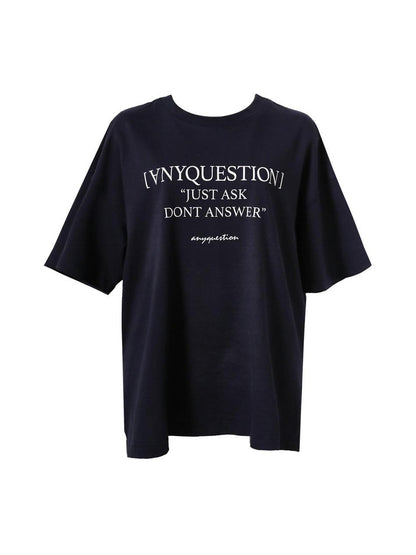 ANYQUESTION Deep Blue Letter Print Drop Shoulder Crewneck Women&