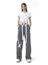 ANYQUESTION Deep Gray Tape Stripe White Frayed Topstitch Women&