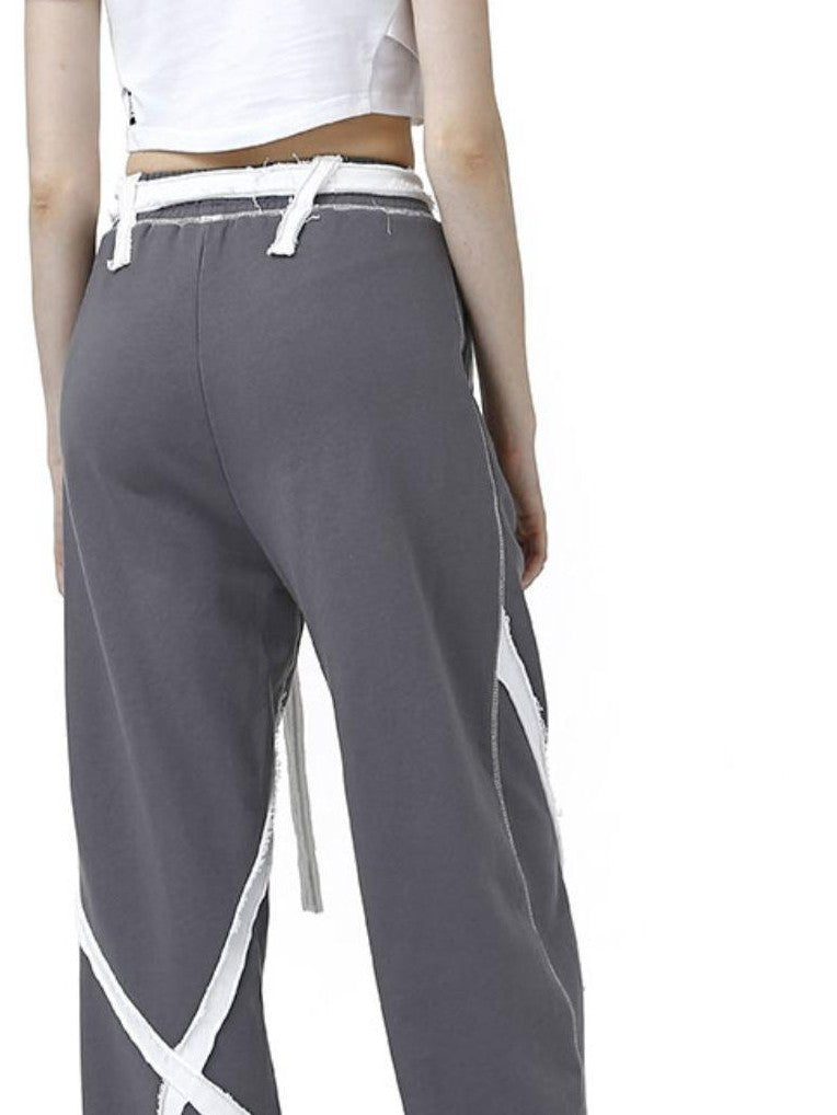 ANYQUESTION Deep Gray Tape Stripe White Frayed Topstitch Women&