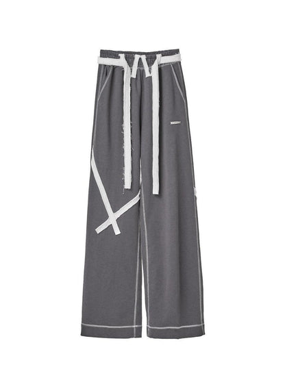 ANYQUESTION Deep Gray Tape Stripe White Frayed Topstitch Women&