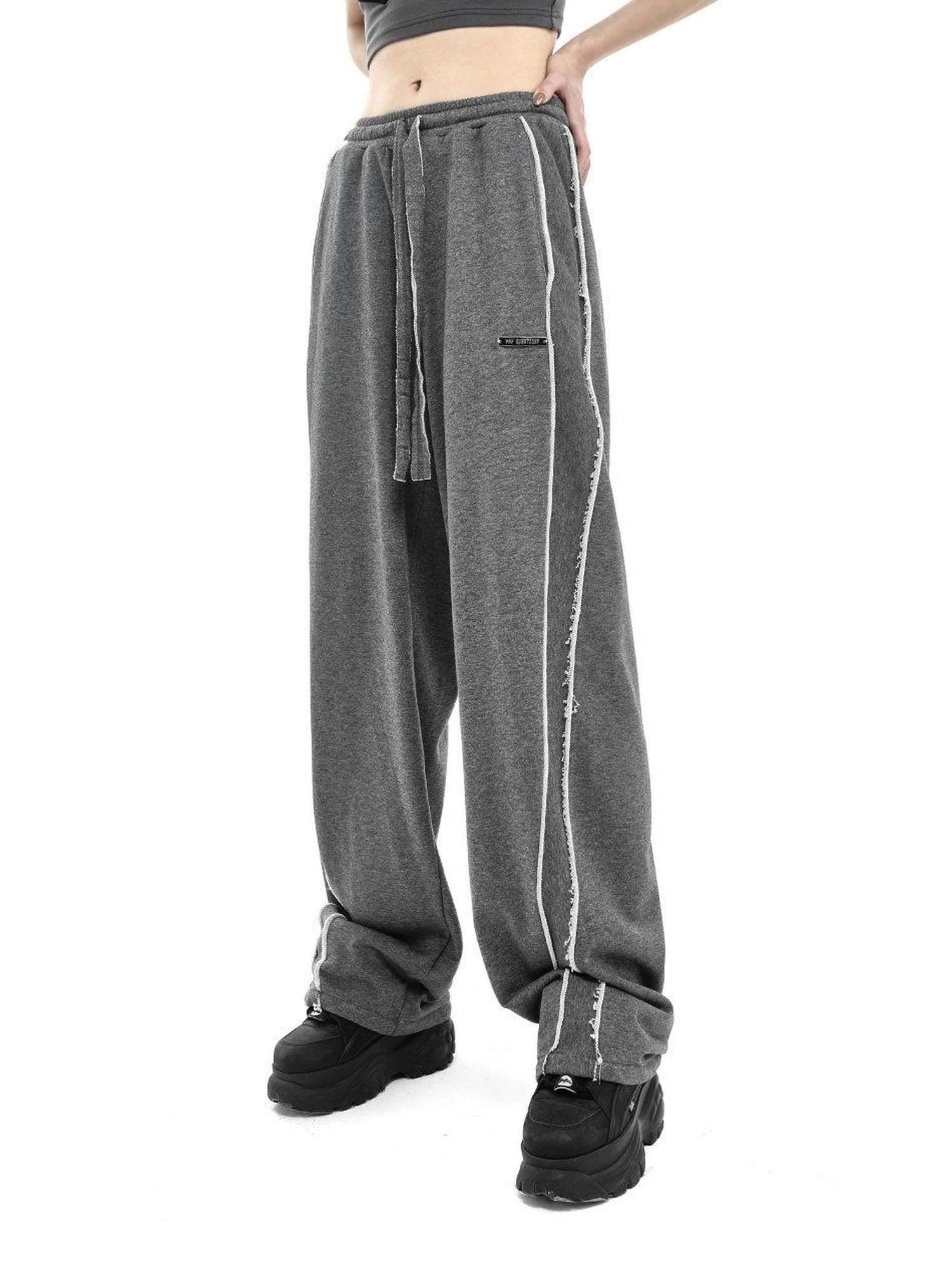 ANYQUESTION Deep Heather Gray Frayed Edge Patchwork Relaxed Fit Women&