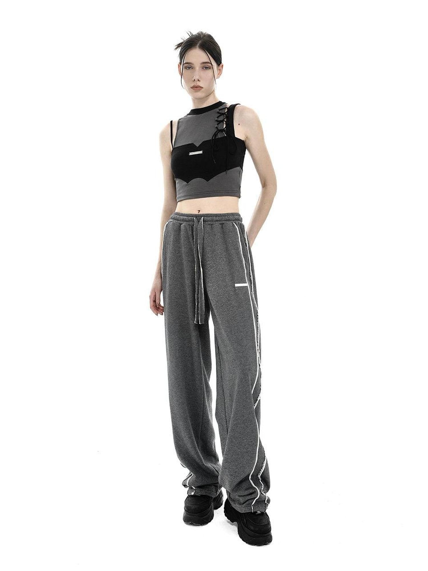 ANYQUESTION Deep Heather Gray Frayed Edge Patchwork Relaxed Fit Women&