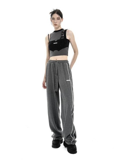 ANYQUESTION Deep Heather Gray Frayed Edge Patchwork Relaxed Fit Women&