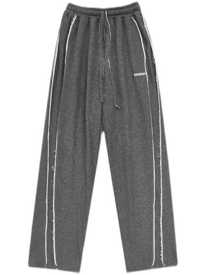 ANYQUESTION Deep Heather Gray Frayed Edge Patchwork Relaxed Fit Women&