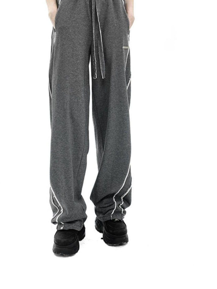 ANYQUESTION Deep Heather Gray Frayed Edge Patchwork Relaxed Fit Women&