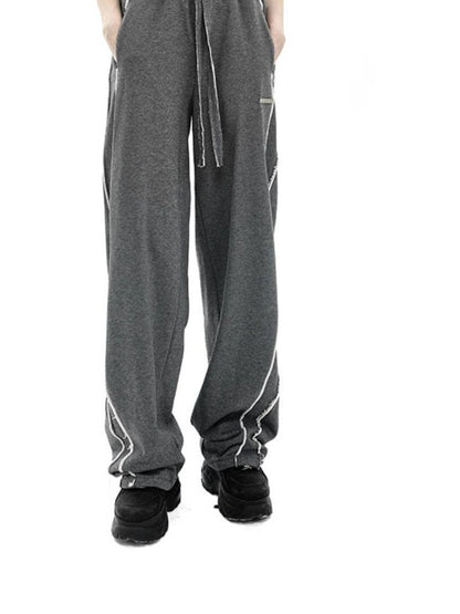 ANYQUESTION Deep Heather Gray Frayed Edge Patchwork Relaxed Fit Women&