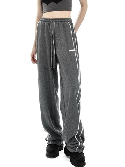 ANYQUESTION Deep Heather Gray Frayed Edge Patchwork Relaxed Fit Women&