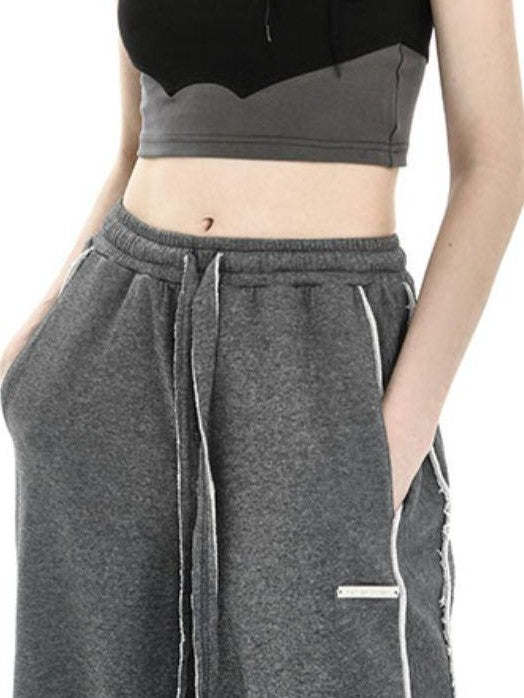 ANYQUESTION Deep Heather Gray Frayed Edge Patchwork Relaxed Fit Women&