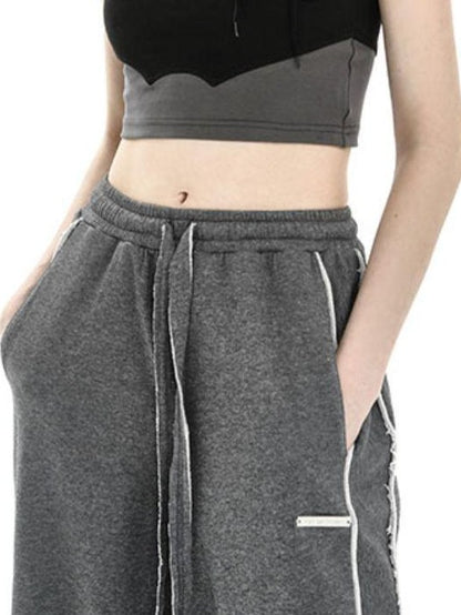 ANYQUESTION Deep Heather Gray Frayed Edge Patchwork Relaxed Fit Women&