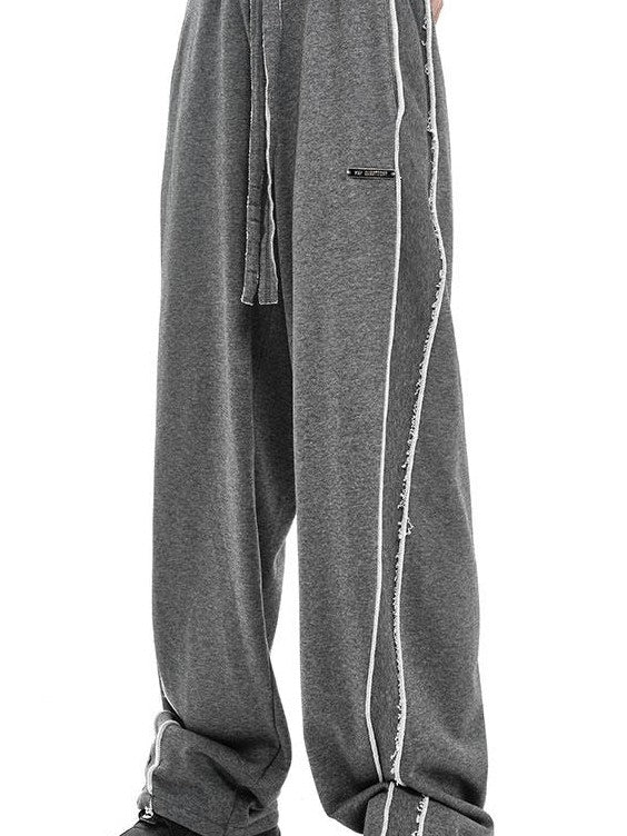 ANYQUESTION Deep Heather Gray Frayed Edge Patchwork Relaxed Fit Women&