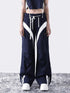 ANYQUESTION Deep Navy White Colorblock Double Waistband Wide Leg Women&
