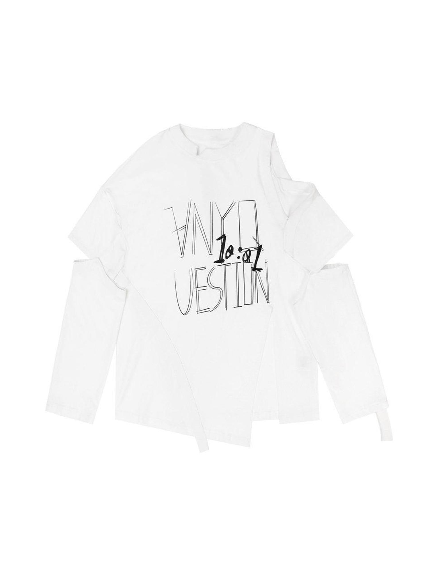 ANYQUESTION Detachable Graffiti Print Off Shoulder Women&