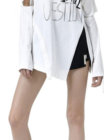 ANYQUESTION Detachable Graffiti Print Off Shoulder Women&
