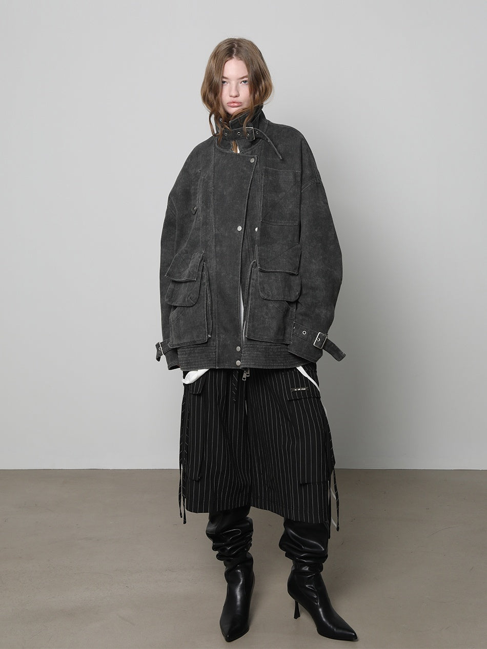 ANYQUESTION_Distressed_Deconstructed_Stand_Collar_Long_Sleeve_Cotton_Women&