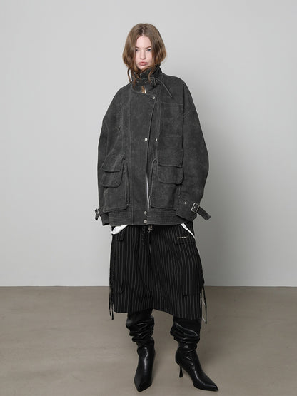 ANYQUESTION_Distressed_Deconstructed_Stand_Collar_Long_Sleeve_Cotton_Women&