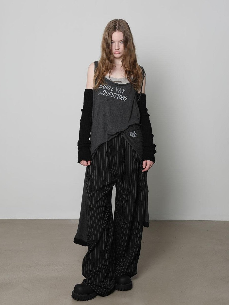 ANYQUESTION Distressed Letter Print Loose Fit Women&