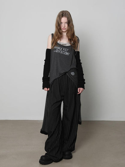 ANYQUESTION Distressed Letter Print Loose Fit Women&