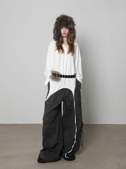 ANYQUESTION Distressed Letter Print Loose Fit Women&