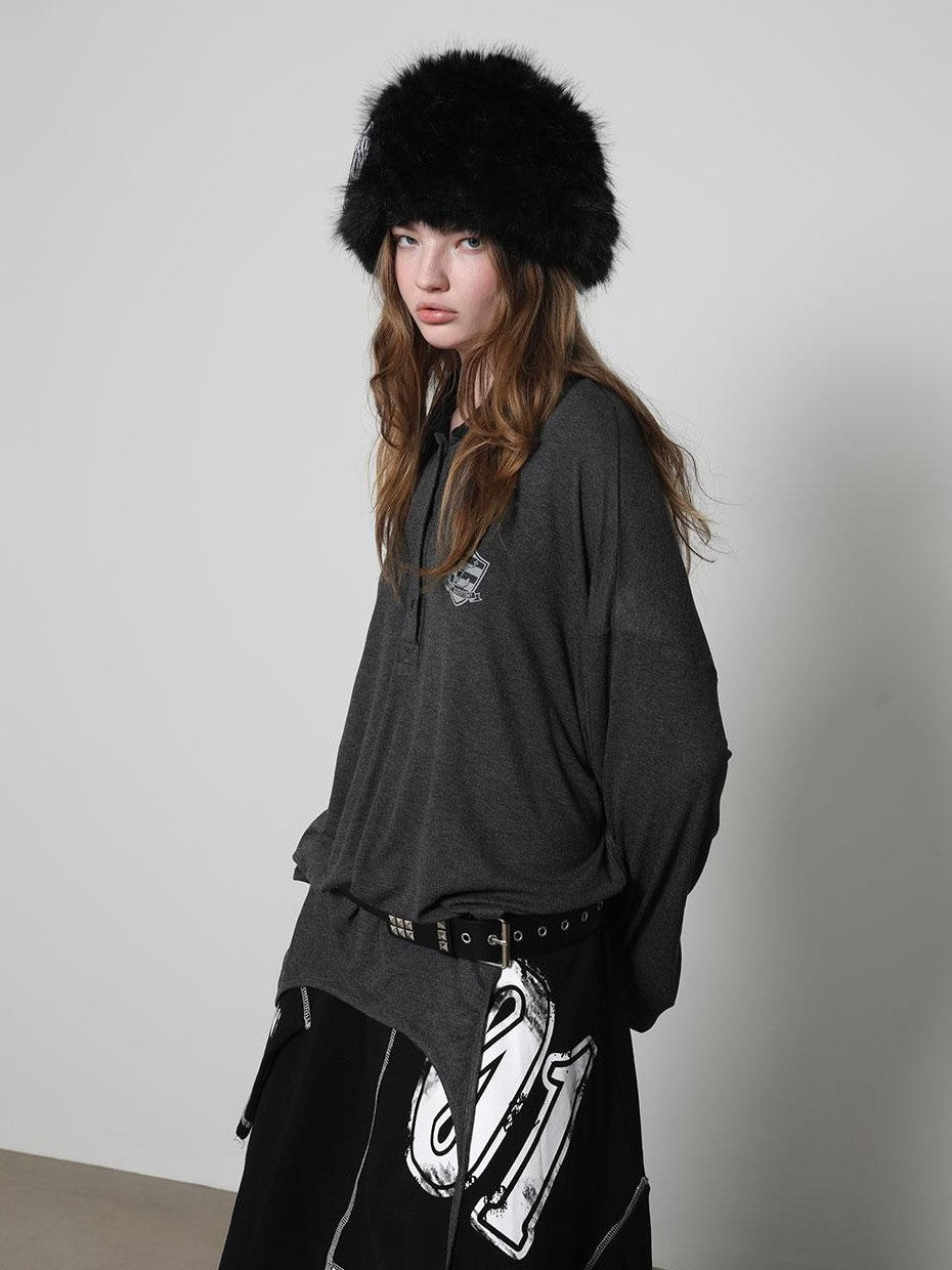 ANYQUESTION Distressed Letter Print Loose Fit Women&