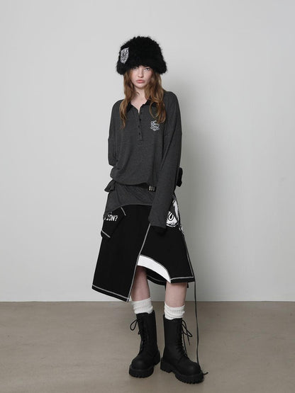 ANYQUESTION Distressed Letter Print Loose Fit Women&