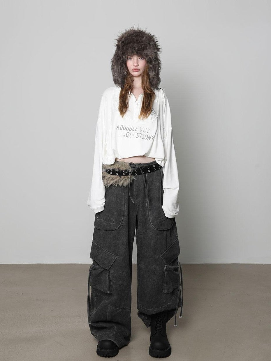 ANYQUESTION Distressed Letter Print Loose Fit Women&