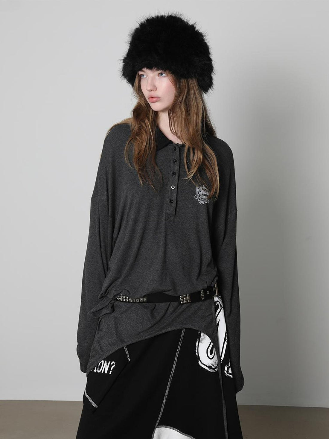 ANYQUESTION Distressed Letter Print Loose Fit Women&