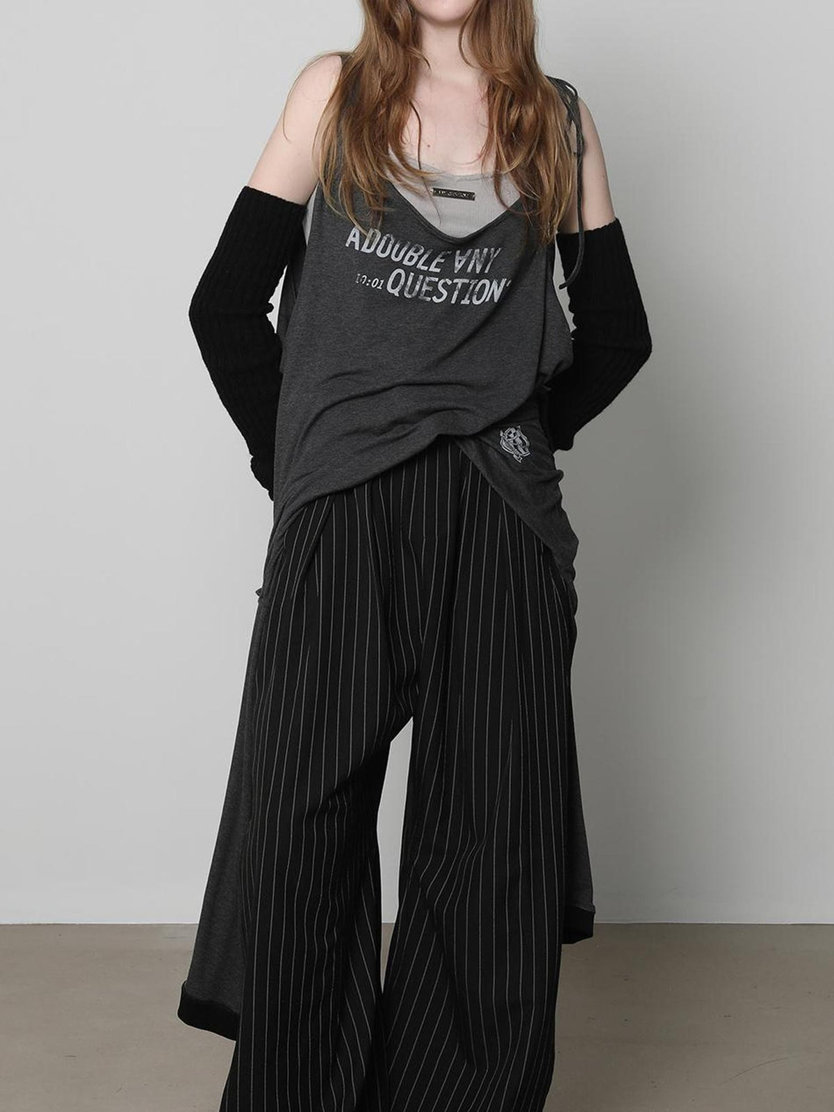 ANYQUESTION Distressed Letter Print Loose Fit Women&