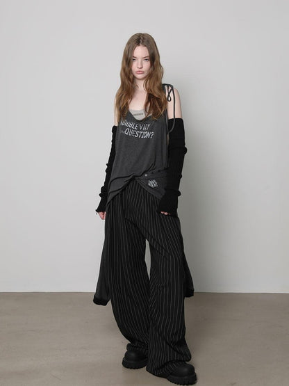 ANYQUESTION Distressed Letter Print Loose Fit Women&