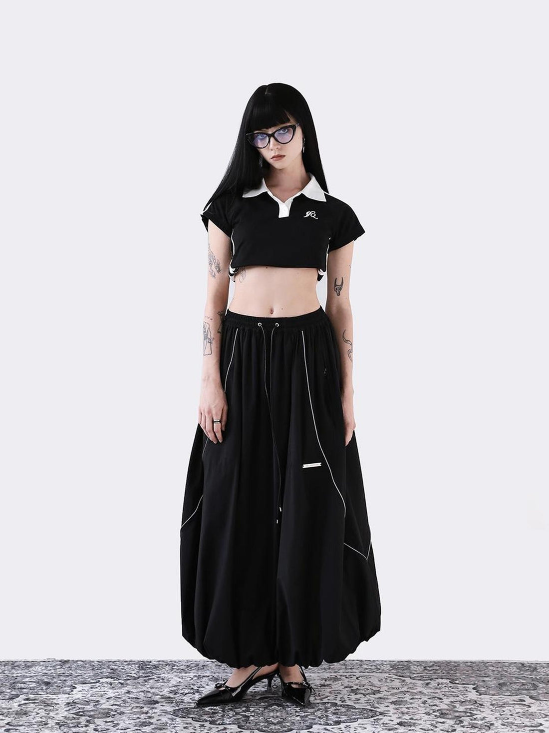 ANYQUESTION Embroidered Raglan Sleeve Contrast Trim Women&
