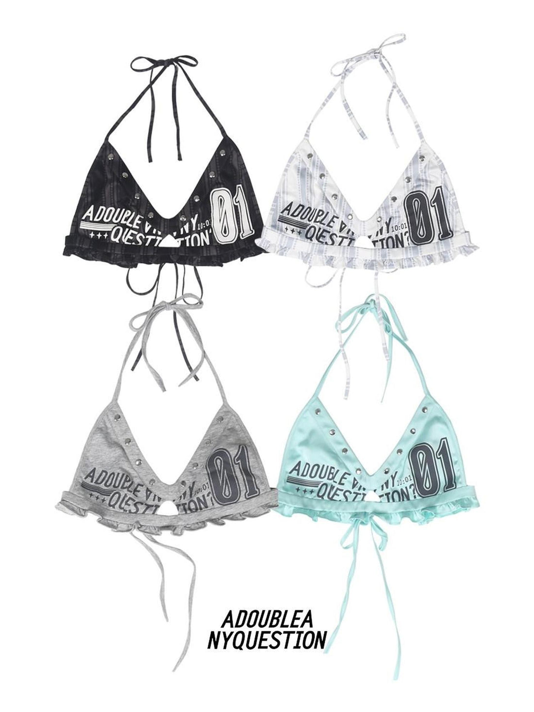 ANYQUESTION Four Color Printed Studded Halter Women&