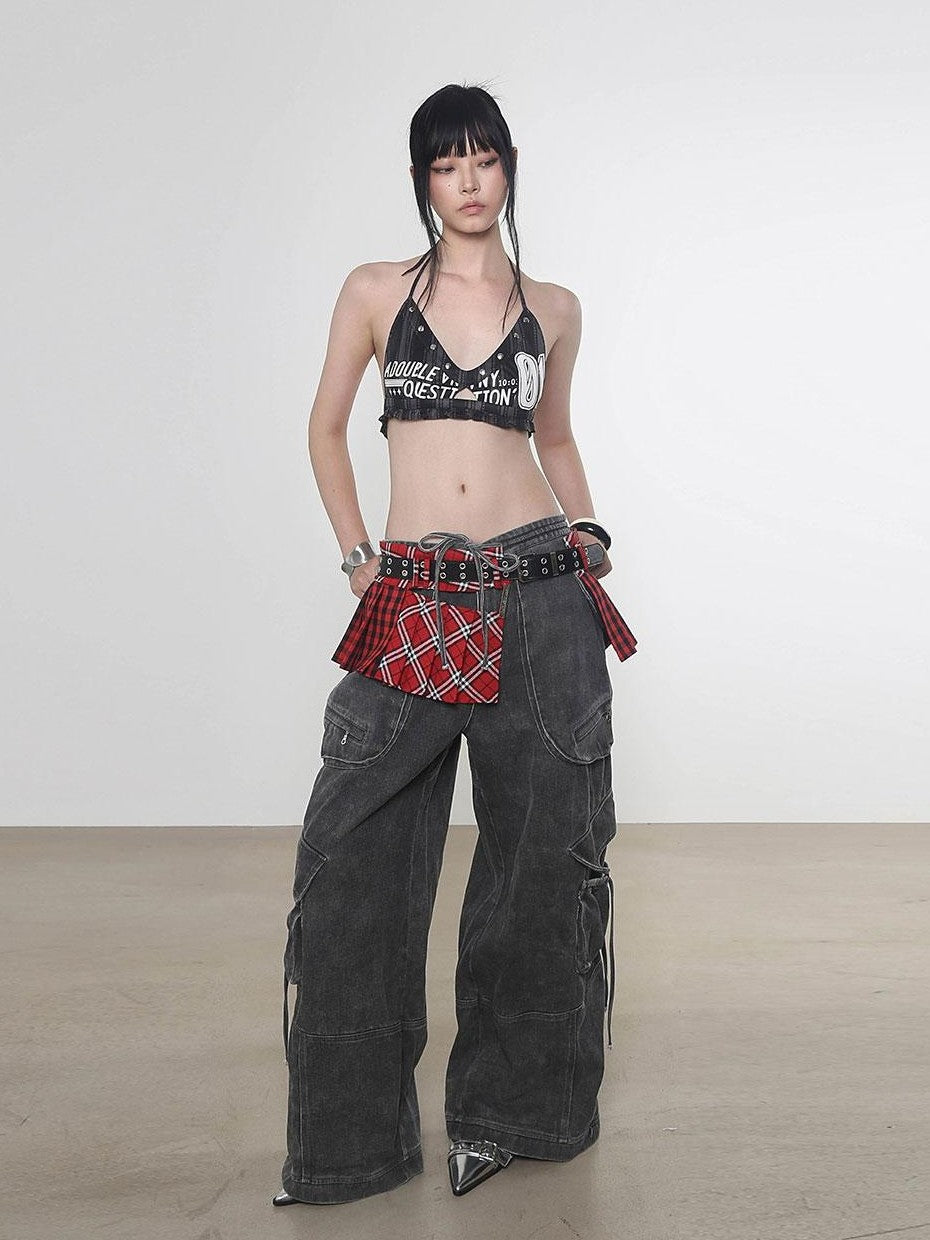 ANYQUESTION Four Color Printed Studded Halter Women&