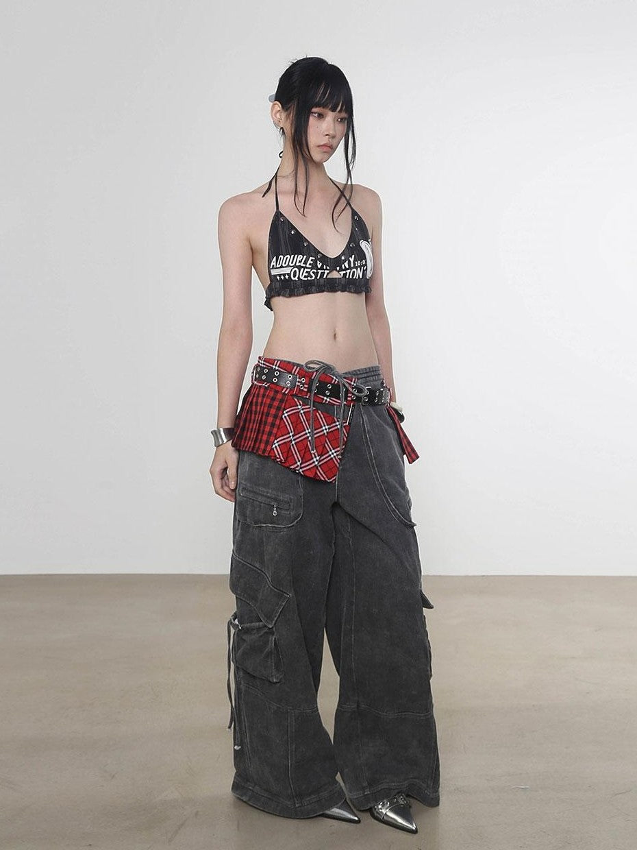 ANYQUESTION Four Color Printed Studded Halter Women&
