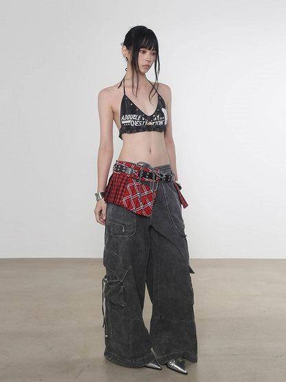 ANYQUESTION Four Color Printed Studded Halter Women&
