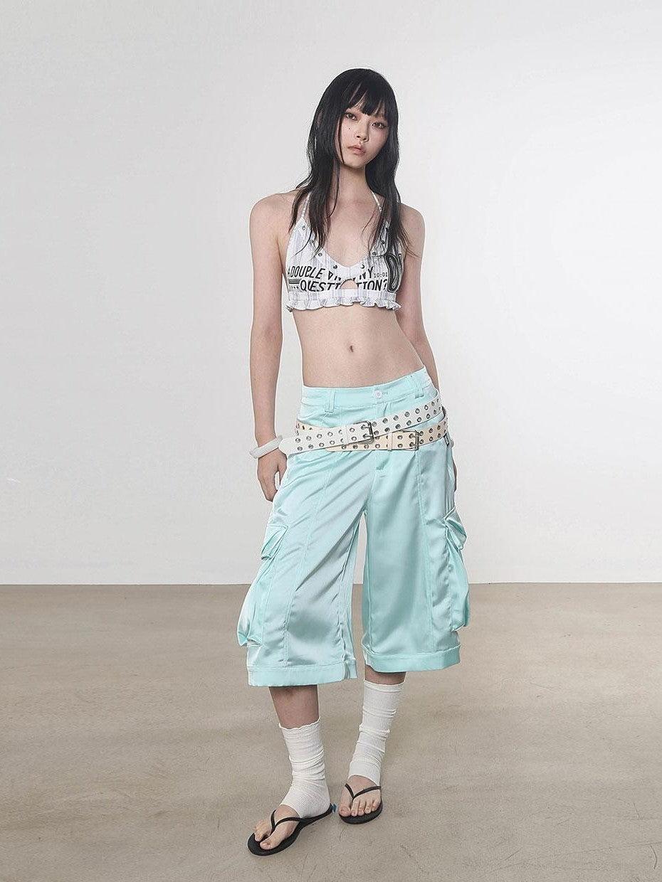 ANYQUESTION Four Color Printed Studded Halter Women&