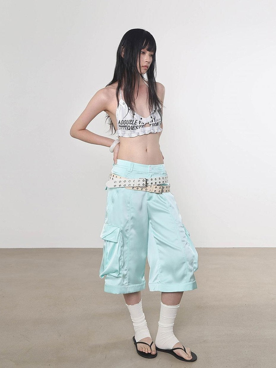 ANYQUESTION Four Color Printed Studded Halter Women&