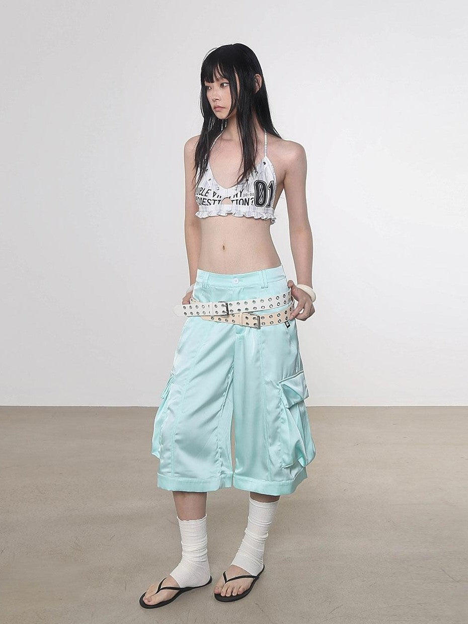 ANYQUESTION Four Color Printed Studded Halter Women&