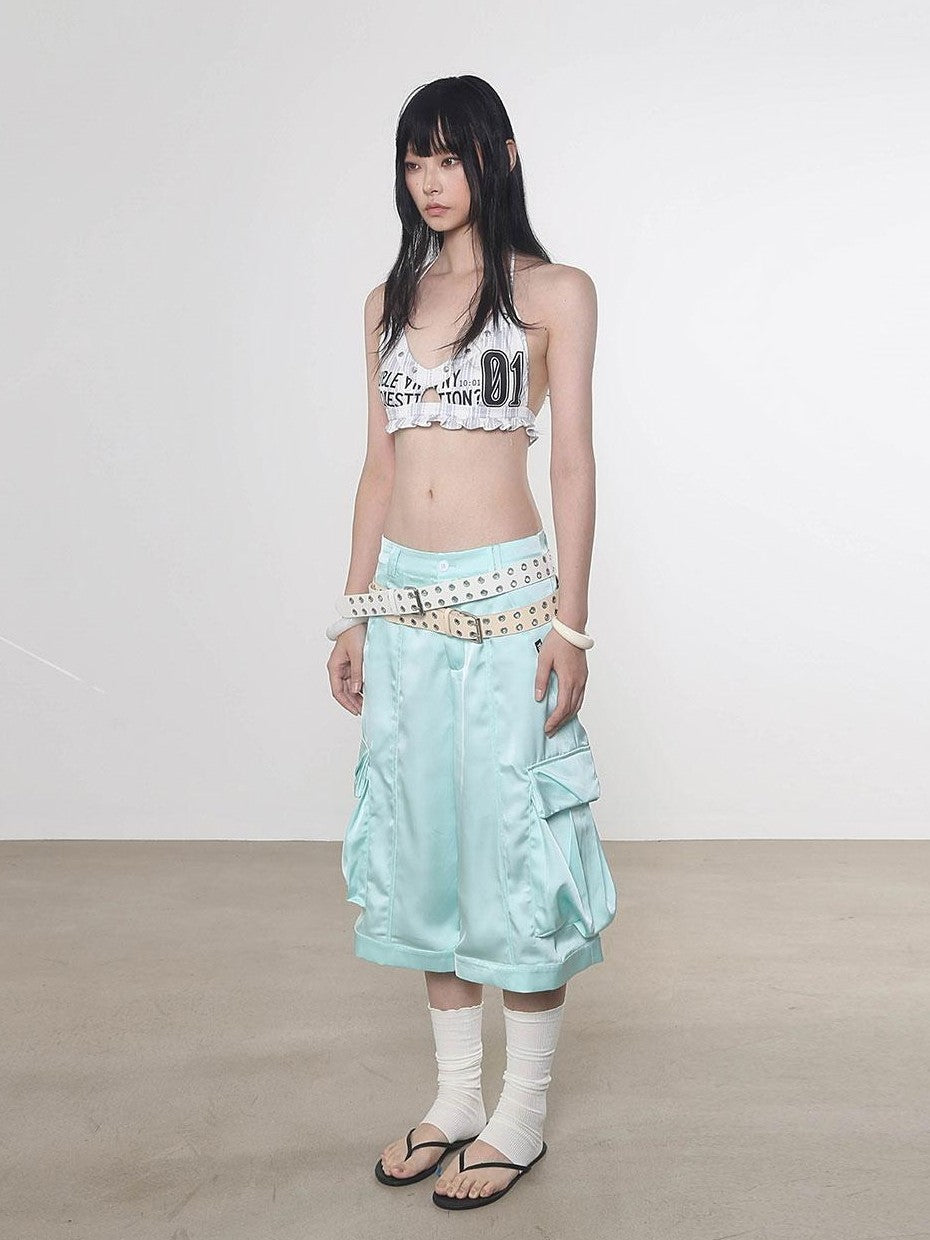 ANYQUESTION Four Color Printed Studded Halter Women&