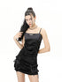 ANYQUESTION Gray Black Colorblock Ruched Cami Pockets Women&