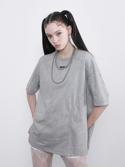 ANYQUESTION Gray Deconstructed Topstitch Shoulder Cutout Women&