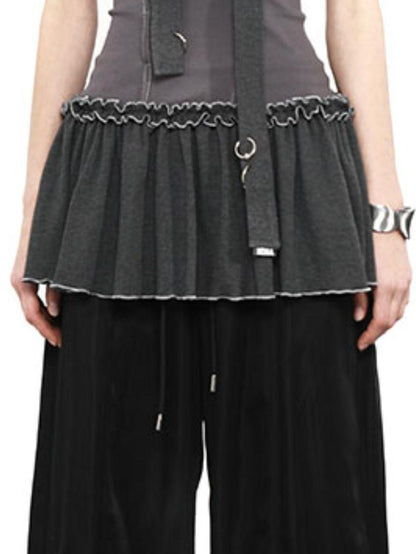 ANYQUESTION Gray Layered Colorblock Ruffle Strapless Women&