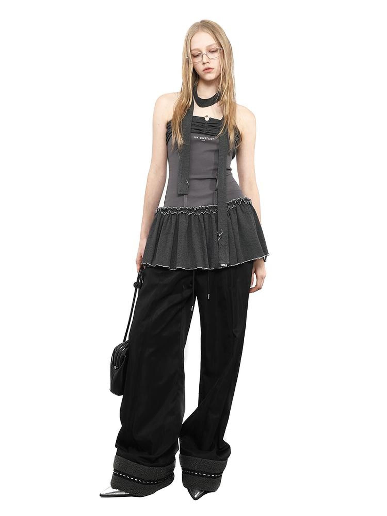 ANYQUESTION Gray Layered Colorblock Ruffle Strapless Women&